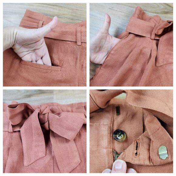 🔸️Madewell Rust Linen Blend Belted Paperbag Pants Size 4 - Picture 7 of 16